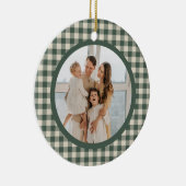 グリーンプレイドタータンチェックパターン年次クリスマスフォト セラミックオーナメント (右)