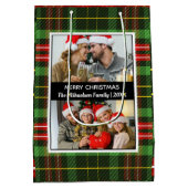 グリーンプレイドタータンチェックフォトコラージメリークリスマス ミディアムペーパーバッグ (裏面)