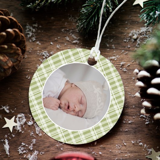 グリーンプレイドタータンチェック写真クリスマスキープサケ オーナメント