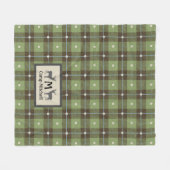 グリーンプレイドディアキャビン フリースブランケット (正面(横))