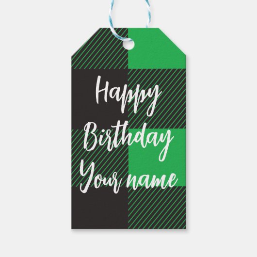 グリーンプレイドハッピーバースデー ギフトタグ (正面)