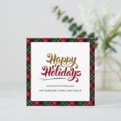 グリーンプレイドハッピーホリデーズビジネスロゴQRコード シーズンカード (スタンド正面)