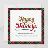 グリーンプレイドハッピーホリデーズビジネスロゴQRコード シーズンカード (正面)