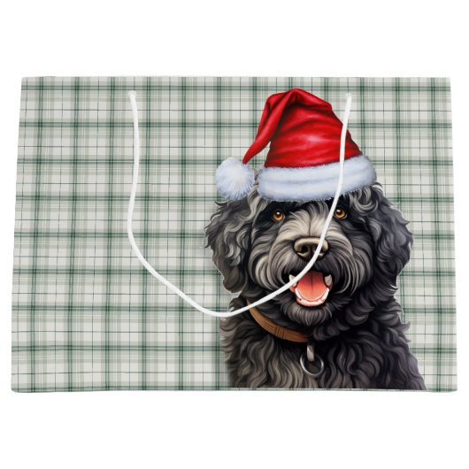 グリーンプレイドバーベットドッグホリデー ラージペーパーバッグ (正面)