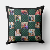 グリーンプレイドパッチワークパーソナライズされたフォトコラージュ クッション (裏面)