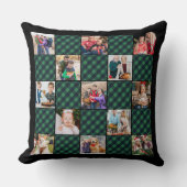 グリーンプレイドパッチワークパーソナライズされたフォトコラージュ クッション (正面)