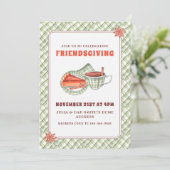 グリーンプレイドパンプキンパイ 感謝祭 フレンドギビング 招待状 (スタンド正面)