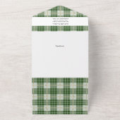 グリーンプレイドファミリークリスマスフォトカードトリフォールド オールインワン招待状 (外側)