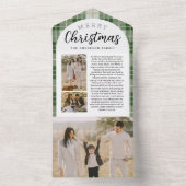 グリーンプレイドファミリークリスマスフォトカードトリフォールド オールインワン招待状 (内側)
