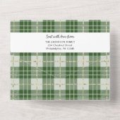 グリーンプレイドファミリークリスマスフォトカードトリフォールド オールインワン招待状 (裏面)