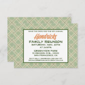 グリーンプレイドファミリー懇親会デザイン セーブザデート (正面/裏面)