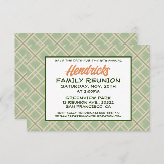 グリーンプレイドファミリー懇親会デザイン セーブザデート (正面/裏面)