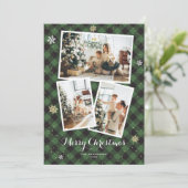 グリーンプレイドフォトコラージメリークリスマスカード シーズンカード (スタンド正面)