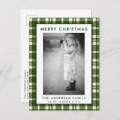 グリーンプレイドフォトメリークリスマスカード ポストカード (正面/裏面)