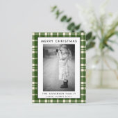 グリーンプレイドフォトメリークリスマスカード ポストカード (スタンド正面)
