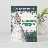 グリーンプレイドブライドパーソナライズされたバチェロレッテ 招待状 (スタンド正面)