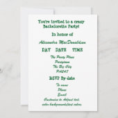 グリーンプレイドブライドパーソナライズされたバチェロレッテ 招待状 (裏面)