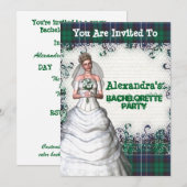 グリーンプレイドブライドパーソナライズされたバチェロレッテ 招待状 (正面/裏面)
