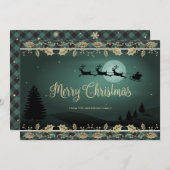 グリーンプレイドホリースノーフレークサンタメリークリスマス シーズンカード (正面/裏面)
