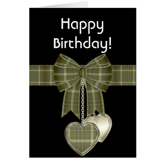 グリーンプレイドボウハッピーマーチ誕生日カード (正面)