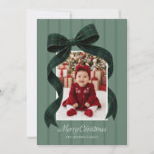 グリーンプレイドボウ2枚の写真のクリスマスカード 招待状 (正面)