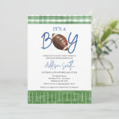グリーンプレイドボーイズサッカーベビーシャワー招待状 招待状 (スタンド正面)