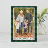 グリーンプレイドメリークリスマスファミリーフォトカード シーズンカード (スタンド正面)