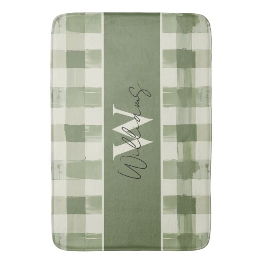 グリーンプレイドモノグラムファミリーネームバスルーム バスマット (正面縦)