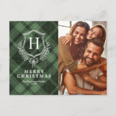 グリーンプレイドモノグラム写真クリスマス シーズンポストカード (正面)