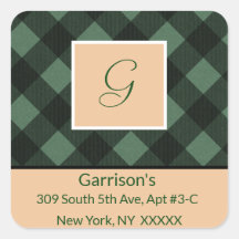 グリーンプレイドモノグラム差出人住所スクエアシール