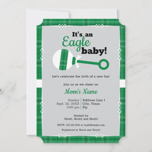 グリーンプレイドラトルイーグル赤ちゃんシャワー 招待状 (正面)