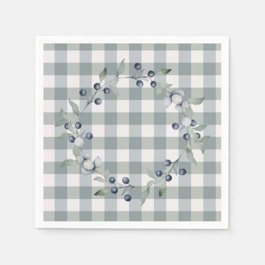 グリーンプレイドリースバッファローチェックかわいらし スタンダードカクテルナプキン (正面)