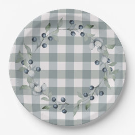 グリーンプレイドリースバッファローチェックかわいらし ペーパープレート