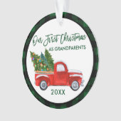 グリーンプレイド初めてのクリスマスを祖父母トラックとして オーナメント (正面)