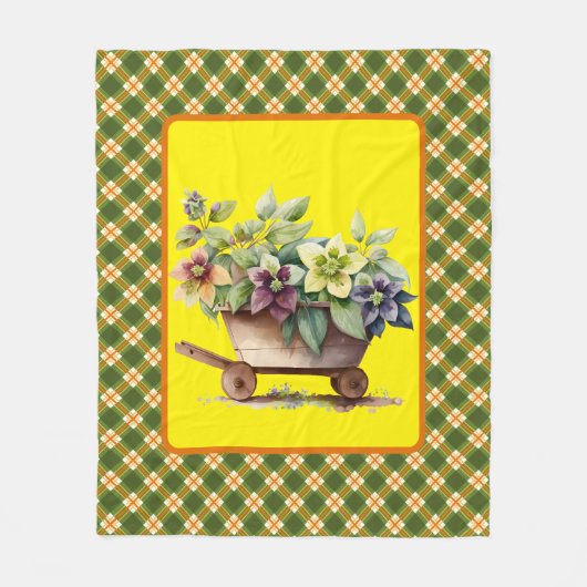 グリーンプレイド及びフローラフリースブランケット フリースブランケット (正面)
