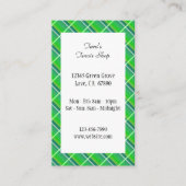 グリーンプレイド名門私立校風の編集可能スモールビジネスカード 名刺 (正面)