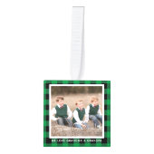 グリーンプレイド祖父母4写真クリスマス キューブオーナメント (正面)