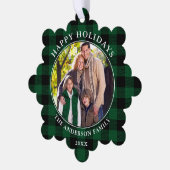 グリーンプレイド素朴ハッピーホリデー写真 オーナメントカード (左)