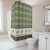 グリーンプレイド鹿キャビンシャワーカーテン シャワーカーテン (インサイチュ)