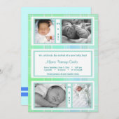 グリーンプレイド クワッドフォト 誕生発表 案内状 (正面/裏面)
