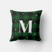 グリーンプレイド&スノーフレークスモノグラムイニシャル冬 クッション (裏面)