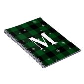 グリーンプレイド&スノーフレークスモノグラムイニシャル冬 ノートブック (右側)