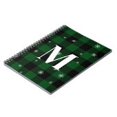 グリーンプレイド&スノーフレークスモノグラムイニシャル冬 ノートブック (左側)