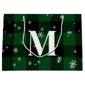 グリーンプレイド&スノーフレークスモノグラムイニシャル冬 ラージペーパーバッグ (正面)