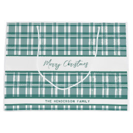 グリーンプレイド |メリークリスマス |名前をカスタムする ラージペーパーバッグ