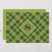 グリーンプレイド モダン ボールド タイポグラフィー モノグラム ノートカード (正面/裏面)