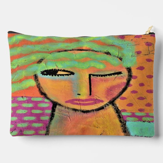 グリーンヘアオリジナル抽象芸術アート アクセサリーポーチ (裏面)