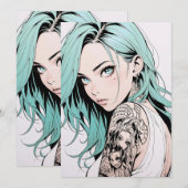 グリーンヘアタトゥーアニメガール 招待状 (正面/裏面)