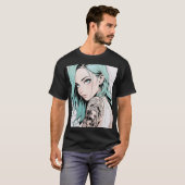 グリーンヘアタトゥーアニメガール Tシャツ (正面フル)
