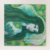 グリーンヘアマーメイド水中ファンタジー超現実美術 ジグソーパズル (横)